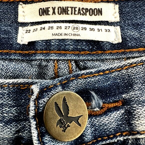 One by One Teaspoon Awesome Baggies Jeans Low Rise Relaxed Destroyed Blue 28x30 - Picture 4 of 6